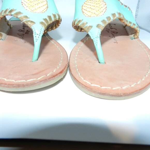 Jack Rogers Pineapple Embroidered Caribbean Blue Leather Sandals Size 7.5 - Picture 5 of 9